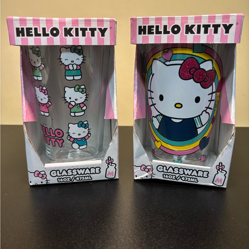Hello Kitty Pink and White Glassware set of 2
